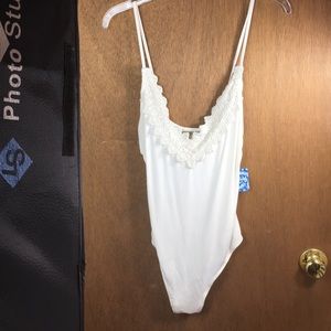 NWT Free People Ivory  crochet lace bodysuit large